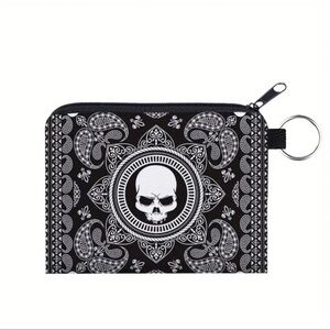 Black Skull Pattern Coin Purse Make Up Bag